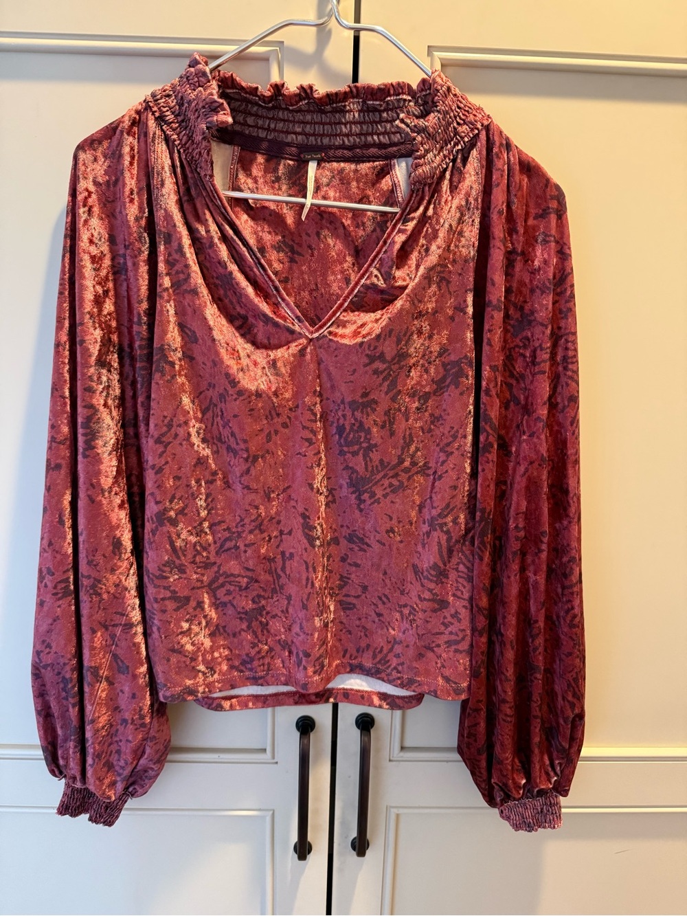 Free People Crushed Velvet Blouse in Rosewood